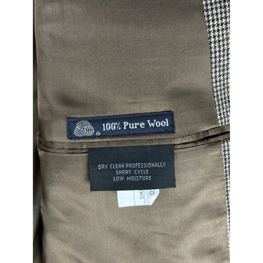 Burberrys Prorsum Vintage Mens 40L Wool Houndstooth Blazer Sport Coat Brown Tan